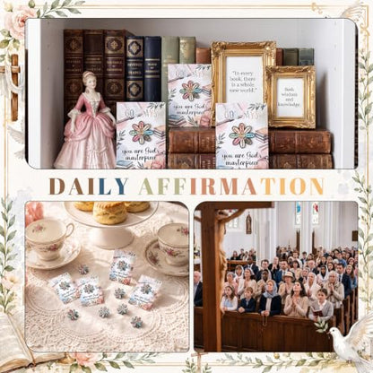 Hollowfly 50 Sets Christian Inspirational Gifts Daisy Lapel Pins Cards