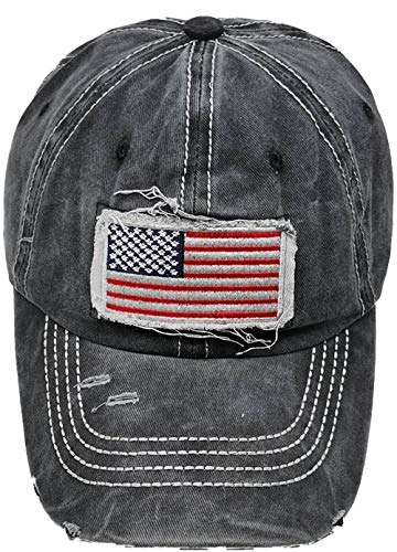 Women American Flag Ponytail Hat, Embroidery Adjustable Washed Distressed Messy Bun Baseball Cap … - color: Us Flag -Black
