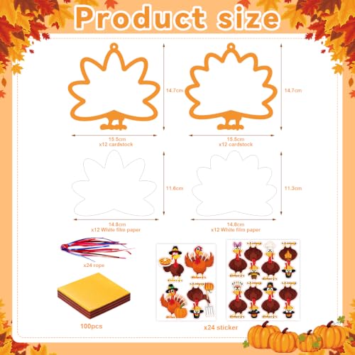 Fennoral 24 Pack Thanksgiving Turkey Suncatcher Craft Kit for Kids - color: Turkey
