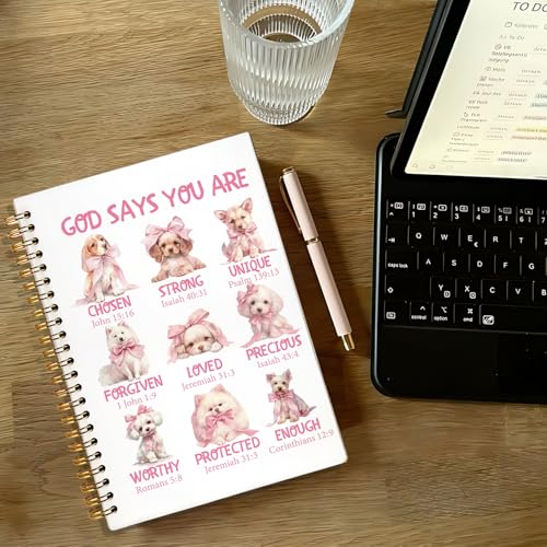 Dog Christian Spiral Notebook Journal, God Says You are Coquette Pink Bow Bible Scripture Journal for Women, Christian Gifts for Women, Religious Prayer Notebooks, 5.5x8.3 Inch - color: 01-god Says You Are - Dog