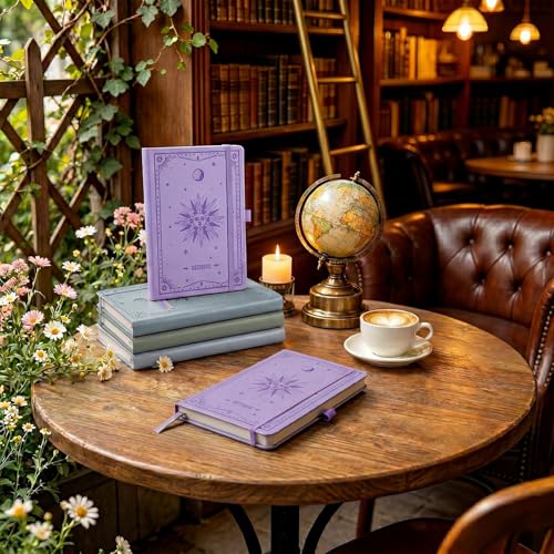 EMSHOI Lined Journal Notebook, 192 Numbered Pages, A5 Size (5.7'' x 8.3'') - color: Light Purple, style: Ruled