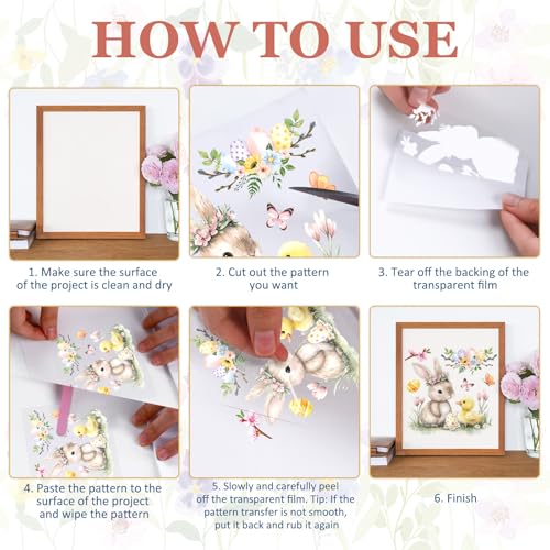 12 Pcs Easter Rub on Transfers, Watercolor Cute Bunny Egg Rub on Transfers for Crafts and Furniture, Spring Flower Dtf Transfer Ready to Press for Home Office Wood DIY Craft Gift - color: Easter Bunny