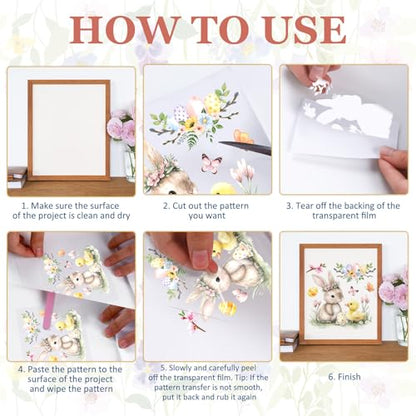 12 Pcs Easter Rub on Transfers, Watercolor Cute Bunny Egg Rub on Transfers for Crafts and Furniture, Spring Flower Dtf Transfer Ready to Press for Home Office Wood DIY Craft Gift - color: Easter Bunny