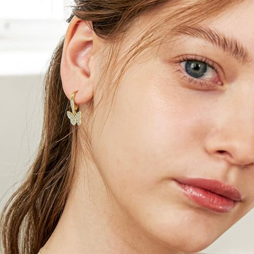 14K Gold Earring Cross Waterdrop Butterfly Heart Knot Earrings for Women Gold Silver Cross Leverback Drop Gold Silver Teardrop Hoop Dangle Earring White Gold Dangle Drop Earring - color: Gold-CZ Butterfly Leverback Earring