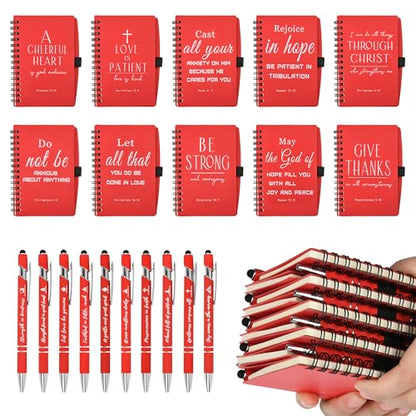 INSADA Christian Prayer Journal Spiral Red Notebooks Bulk with Pens- Small Lined Notepads (4.13”x5.43”) - Christian Gifts for women, Church Members & Bible Study Groups (30 Sets Red) - color: red