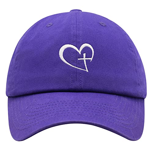 JPAK Heart and Cross Premium Dad Hat Embroidered Cotton Baseball Cap Christian Faith - color: Purple