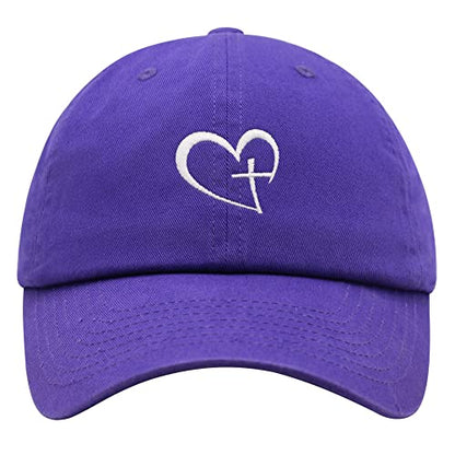 JPAK Heart and Cross Premium Dad Hat Embroidered Cotton Baseball Cap Christian Faith - color: Purple