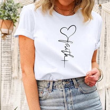 KIEKIECOO Faith Christian Shirts for Women Religious Crewneck Tshirts Cotton Graphic Tees Bible Verse Casual Summer Tops - color: White, size: Small