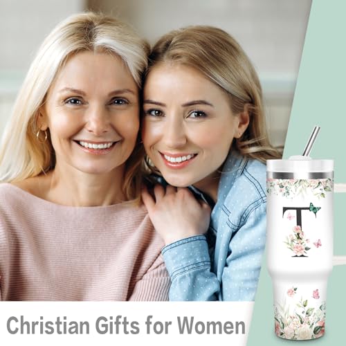 Christian Gifts for Women, Monogrammed T Tumbler 40Oz - style: Initial T cup