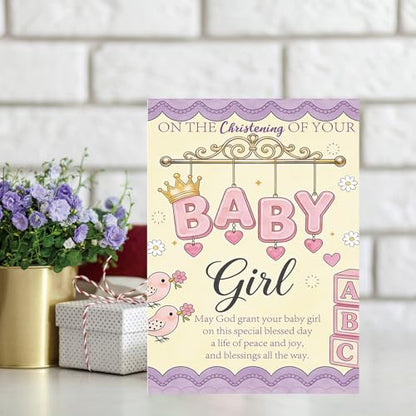 Baptism Card for Girl, Baby Girl Christening Gift Card - style: AM-443