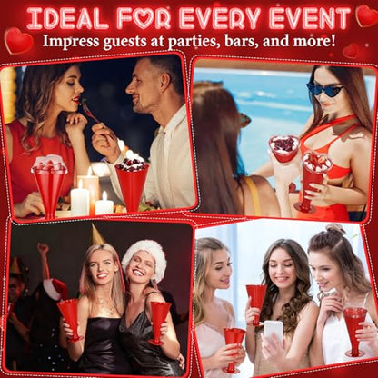 20 Pcs Valentine's Day Cups Heart Shaped Champagne Flutes with Lids 5.6 oz Dessert Cups Plastic Disposable Champagne Glasses for Parties, Bar, Events, Wedding Party Supplies (Red) - color: Red