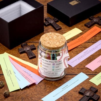 Lunmon Baseball Christian Affirmation Jar with Color-coded Bible Verses - style: Baseball