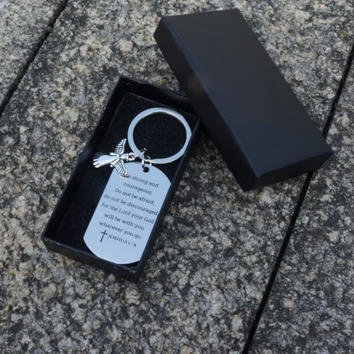 Inspirational Scripture Keychain with Angel Pendant - Bible Verse Key Chain Religious Gift for Christian - style: Joshua 1:9