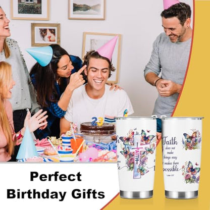 Christian Gifts for Women Tumbler, Inspirational Faith Religious Gifts for Women Girls Friends Birthday Christmas, Bible Verse Coffee Mug Stainless Steel Vacuum Insulated Travel Cup with Lid,20oz - color: Faith Butterfly 1216