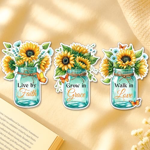 3 Pcs Faith Grace Love Stickers - 3 Inch Christian Sunflower Vinyl Decals - color: Faith Grace Love Stickers