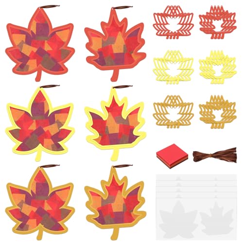Chiisong 24 Sets Fall Maple Leaf Crafts DIY Fall Leaf Tissue Paper Kit - style: Maple
