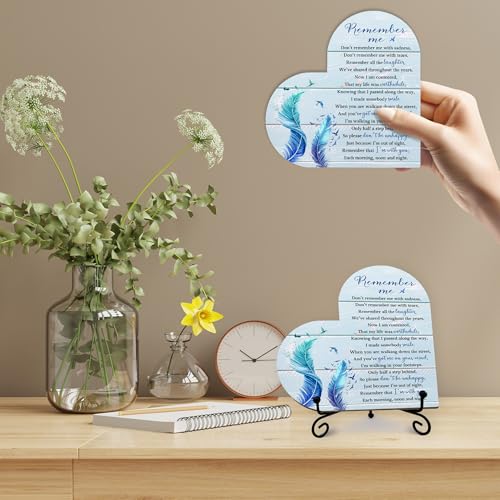 Sympathy Gifts for Loss of Loved One, Bereavement Memorial Funeral Grief Gift for Women, Wooden Heart Keepsake Remembrance of Mom Dad Family Member - E02 - color: Blue Remember Me Feather
