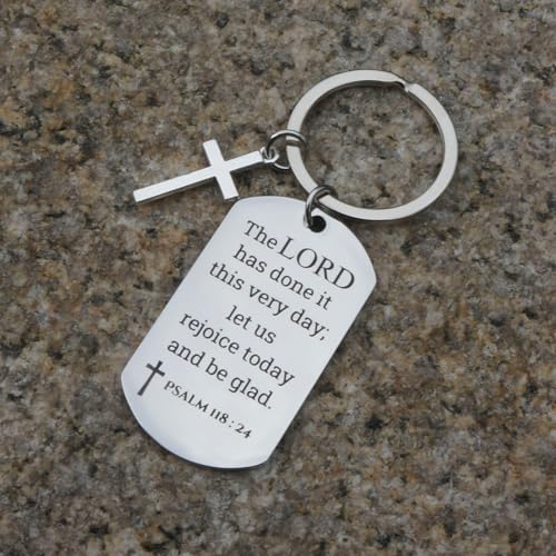 GiftYou Inspirational Scripture Metal Key Chains with Cross Pendant - Bible Verse Keychain Religious Gift for Christian - color: Psalm 118:24