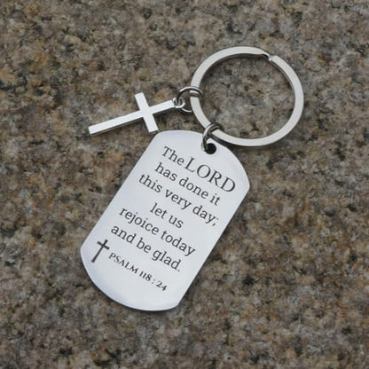 GiftYou Inspirational Scripture Metal Key Chains with Cross Pendant - Bible Verse Keychain Religious Gift for Christian - color: Psalm 118:24