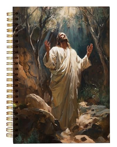 bitCNY Jesus in Prayer Notebook – Powerful Christian Art Journal with Divine Light, 8.3x5.5 Inches Faith Notebook for Men and Women 412 - color: white-Jesus in Prayer