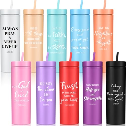 Willinglong 20 Pcs Christmas Christian Gifts for Church Tumblers Bulk for Men Bible Verse Tumbler Bulk Plastic 16 oz Inspirational Religious Water Bottle with Lid and Straw for Women Men (Colorful) - color: Colorful