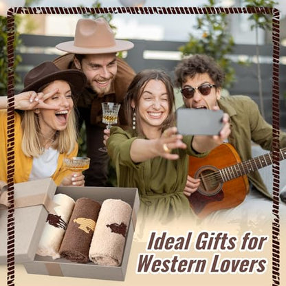 SmoothNovelty 3 Pcs Brown Western Cowboy Hand Towels Embroidery Bathroom - color: Western Cowboy, size: 13.3 x 29.5 inches