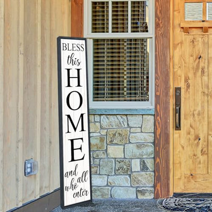 Welcome Sign for Front Door, Black, 45"X9" - color: Bless this Home And All Who Enter(Black White)