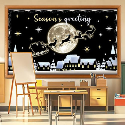Christmas Bulletin Board Decorations Set Winter Snowy Classroom Cutouts Christmas Season Greeting Bulletin Board Decor for Xmas Party School Classroom Chalkboard Wall Favor - style: Reindeer Car