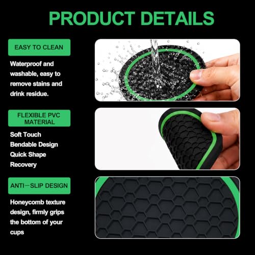 4PCS Car Cup Holder Coasters - 2.75 Inch Non-Slip Insert Water Bottle Holder Pads, Dustproof Automotive Interior Accessories Mat, Universal for Vehicles, Trucks, RVs (Green) - color: Green