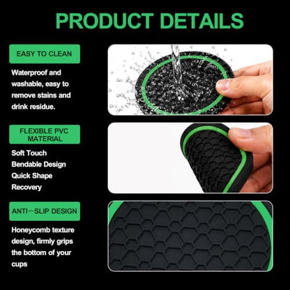 4PCS Car Cup Holder Coasters - 2.75 Inch Non-Slip Insert Water Bottle Holder Pads, Dustproof Automotive Interior Accessories Mat, Universal for Vehicles, Trucks, RVs (Green) - color: Green