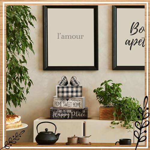 Moucuny 4 Pcs Farmhouse Table Decoration Home Sweet Home Wooden Block Signs - style: Black and White Heart