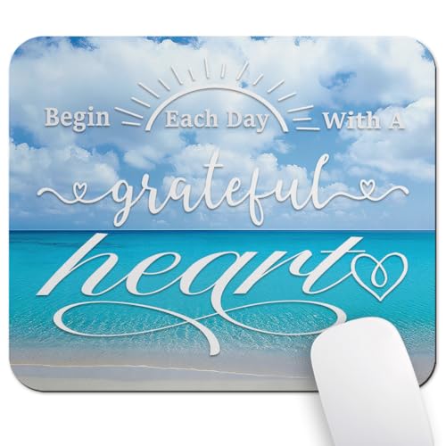 Begin Each Day with A Grateful Heart Mouse Pad, Tropic Beach Blue Desk Mat - color: Custom Designs Art 020