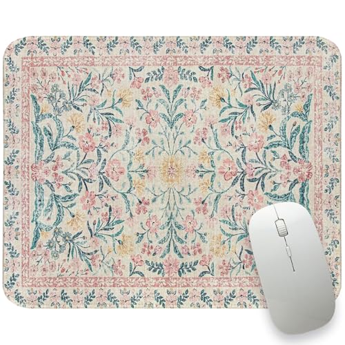 UTELKA Retro Boho Flroal Mouse Pad, Cute Mousepad for Desk Women 10x8 - color: Pink Flroal Carpet Rug, size: 10.2L x 8.2W inches