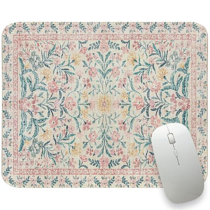 UTELKA Retro Boho Flroal Mouse Pad, Cute Mousepad for Desk Women 10x8 - color: Pink Flroal Carpet Rug, size: 10.2L x 8.2W inches