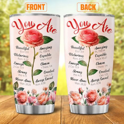 Christian Inspirational Gifts for Women with Bible Verses, Religious Floral Rose Design Stainless Steel 20oz Tumbler, Motivational Faith-Based Gift for Mom Sister Friend Birthday - color: Christian Faith 50