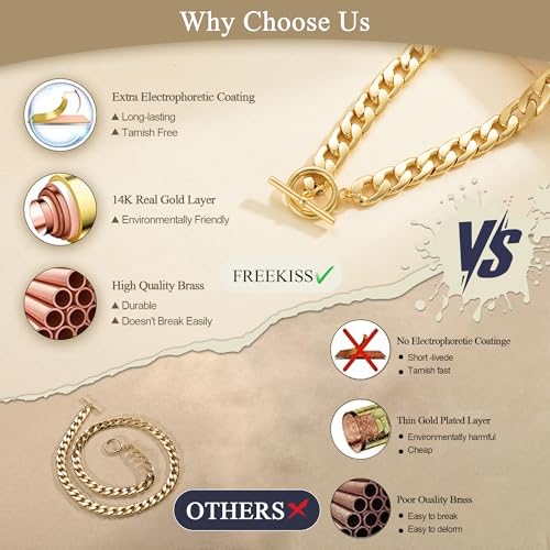Freekiss 3-Piece Layered Toggle Necklace for Women - color: Toggle Style2 Gold