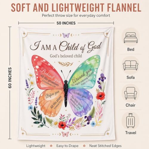 Christian Butterfly Blanket, 50×60in Soft Faith Flannel Blanket - color: Christian Blanket-03