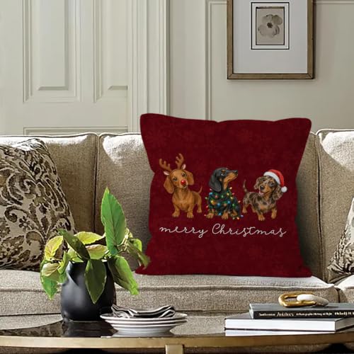 Merry Christmas Dachshund Throw Pillow Covers 18x18 Home Decor - color: Dachshund