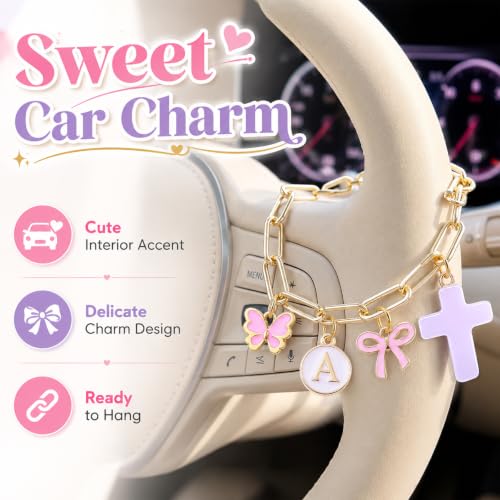 Cross Letter K Gold Car Steering Wheel Charm Chain Christian Gifts - color: Butterfly Letter K