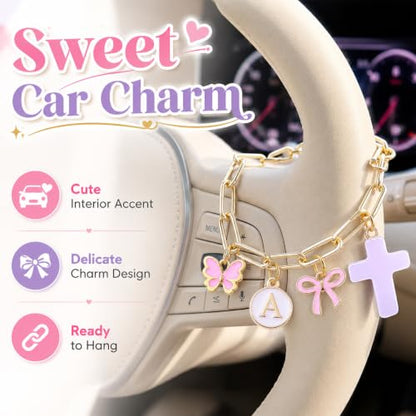 Cross Letter E Gold Car Steering Wheel Charm Chain Christian Gifts - color: Butterfly Letter E