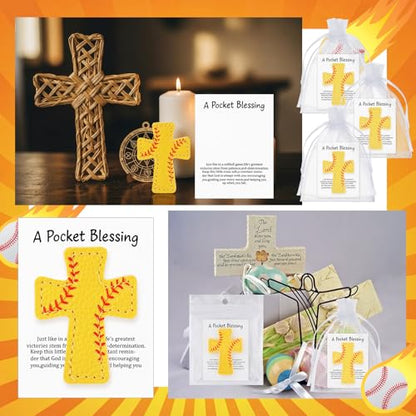 Hollowfly 12 Set Softball a Pocket Blessing with Gift Cards and Organza Bags Cross Pockets Blessing Softball Encouragement Gifts Christian Keepsake for Athletes Players Sports Lovers Team - style: Softball Cross