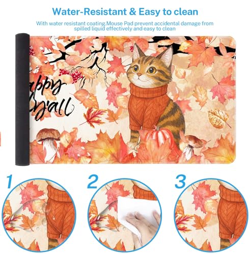 Britimes Large Mouse Pad, Mouse Pad, 31.5 x 15.7 Inch, Autumn Cute Cat - color: Autumn Cute Cat