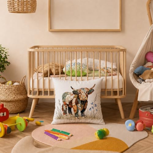 Boho Quilting Cow 18x18 Pillow Cover - color: Highland Cow-17