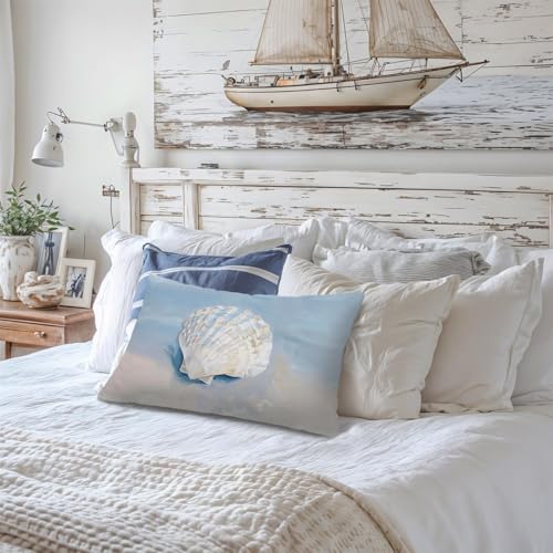 Lacama Blue Coastal Throw Pillow Cover 12x20, Coastal Room Decor, Blue Dorm Decor, Seashell Coastal Cowgirl Decorative Throw Pillow Covers Pillowcases for Couch Bed Girly Room Bedroom Dorm - color: Coast-seashell