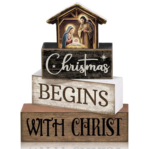 Moucuny 4 Pcs Christmas Table Decoration Christmas Begins with Christ Signs - style: Christmas Begins with Christ