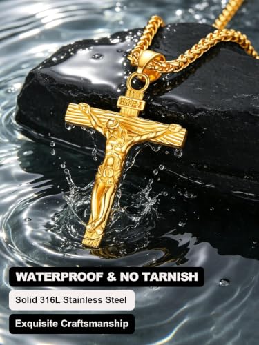 U7 Crucifix Cross Necklace for Men,with 18"-26" Chain - color: 01.Gold