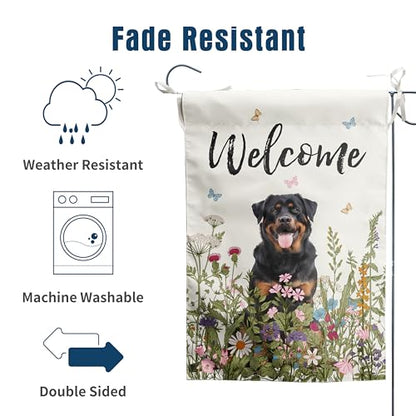 Spring Summer Garden Flag Floral Rottweiler Yard Flag Flower Dog Garden Flags for Outside Small Outdoor Welcome Flags 12x18 Double Sided - color: p-Rottweiler