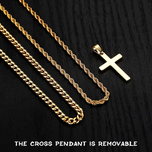 Cross Necklace for Men, Gold Black Silver Mens Cross Necklaces Stainless Steel Cross Pendant Necklace Simple Jewelry Gifts Cross Chain Necklaces for Men - color: 14K-Gold-Plated, style: 18in/20in