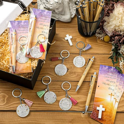 Dispowreath 20 Set Church Gifts Bulk for Women Christian Pens God Bless Mothers Pens 10 Style Religious Bible Verse Keychains with Tassel Inspirational Acrylic Key chain with Cards for Mom Sunday