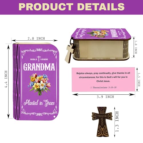 Bible Verse Box for Grandma – 150 Inspirational Scripture Cards in Wooden Box for Stress, Love, Peace & Tiredness – Christian Gift for Women - color: Grandma Bible